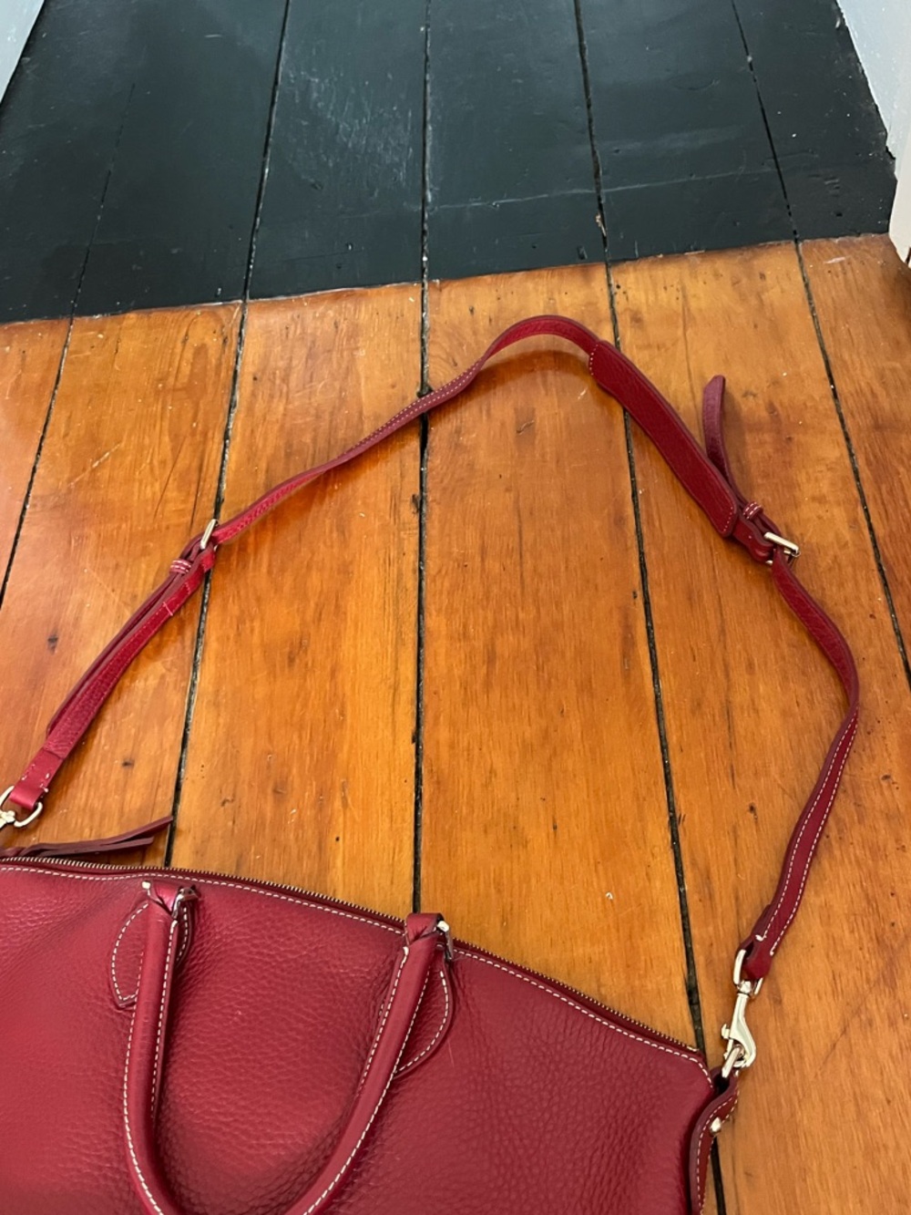 Dooney & Bourke Dillen Double Pocket Satchel Leather Tomato Red Shoulder Strap - Picture 11 of 14